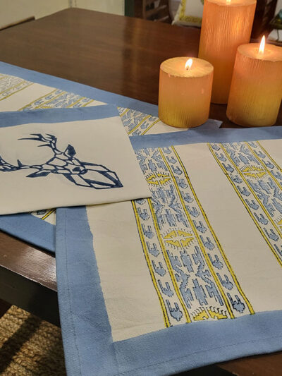 Blue Deer Table Mats with Napkins